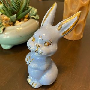 Vintage Ceramic Bunny Cotton Ball Dispenser Retro Kitschy Decor Lavender Easter